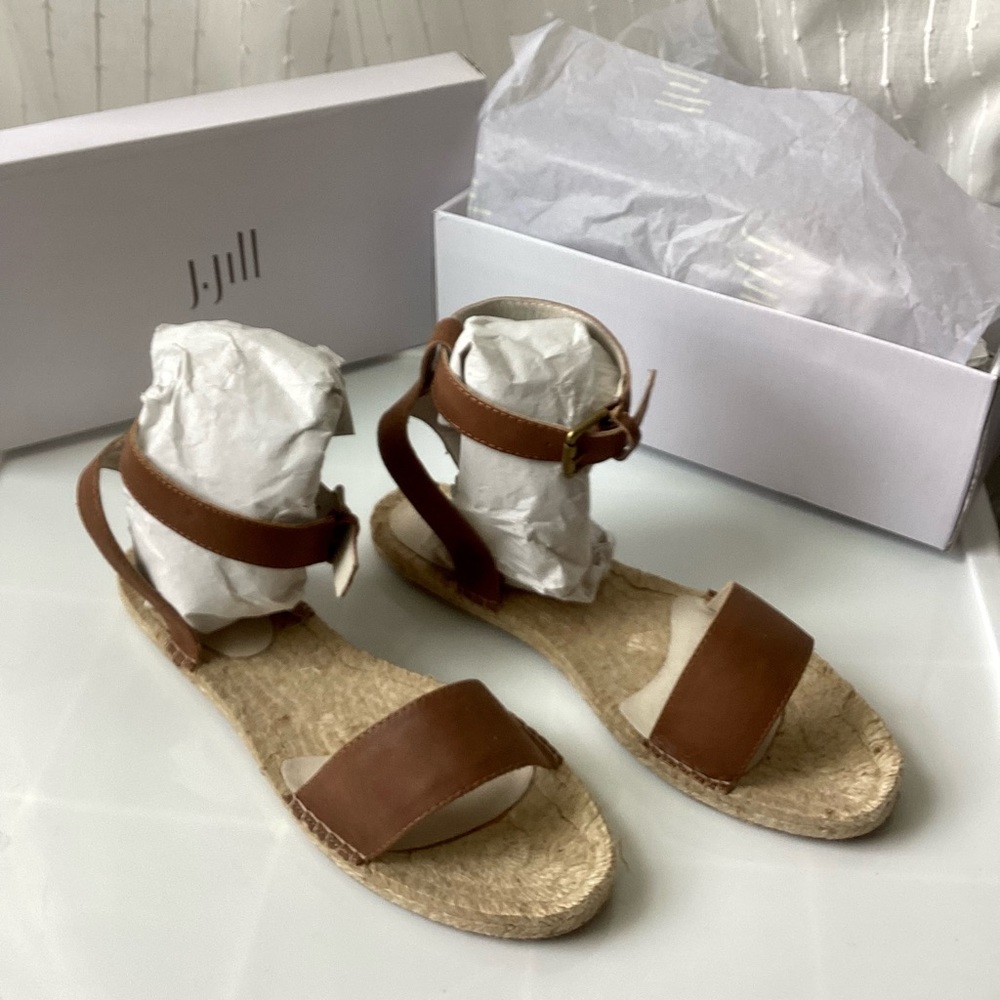 NWT in original box! J.Jill leather espadrille sandals in Cognac - size 10